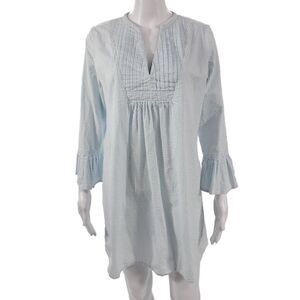 Bell Women Kaftan Dress Light Blue Striped Cotton 3/4 Sleeve Size M